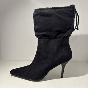 Fioni Women's Heeled Boot Size 7 Black Stiletto Faux Suede Slouchy Drawstring